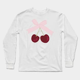 cherries knot ribbon aesthetic dollette coquette pink red Long Sleeve T-Shirt